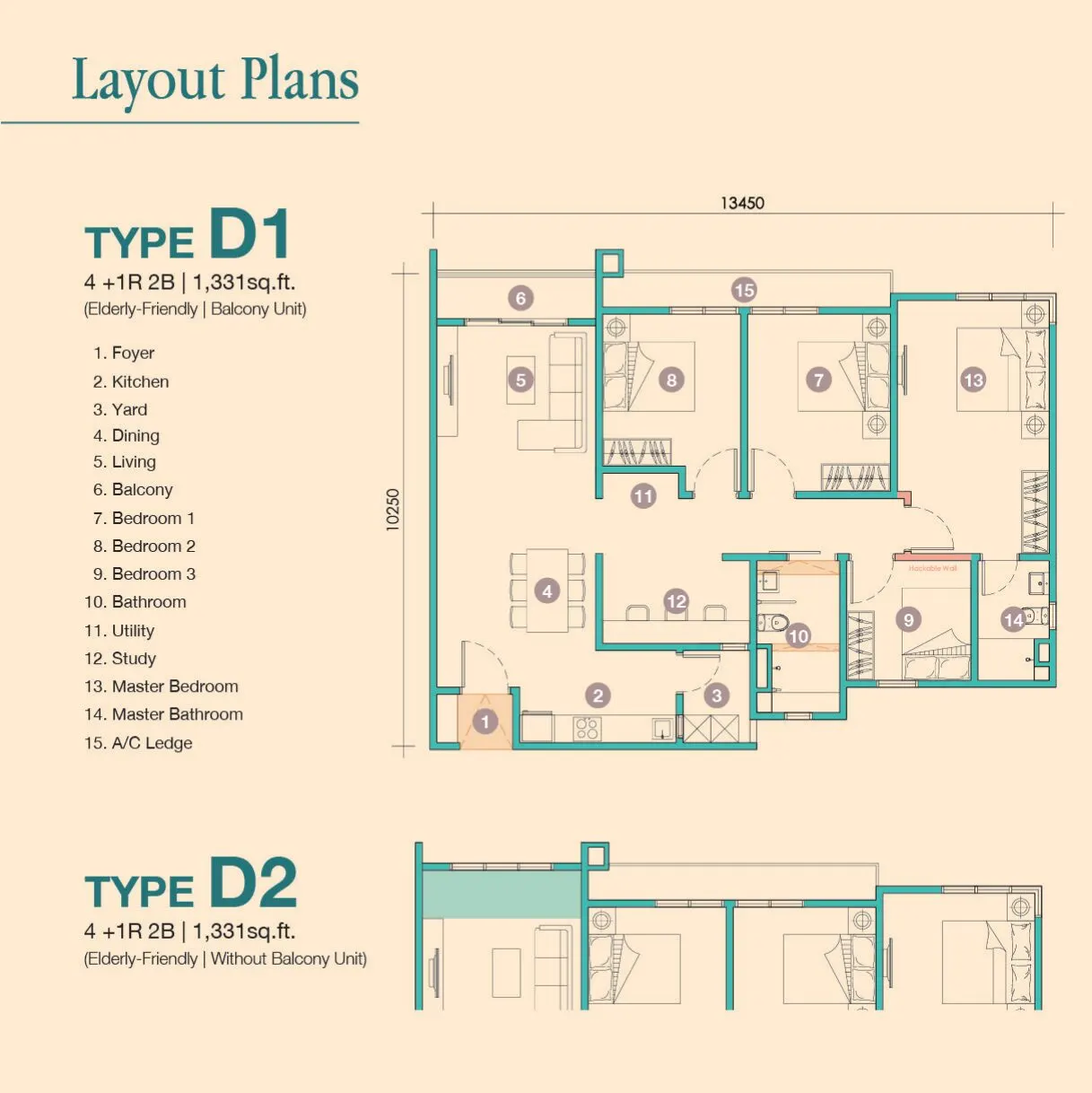 D'Tessera Residences floor plan, Type D1 / D2, 1,331 sq ft