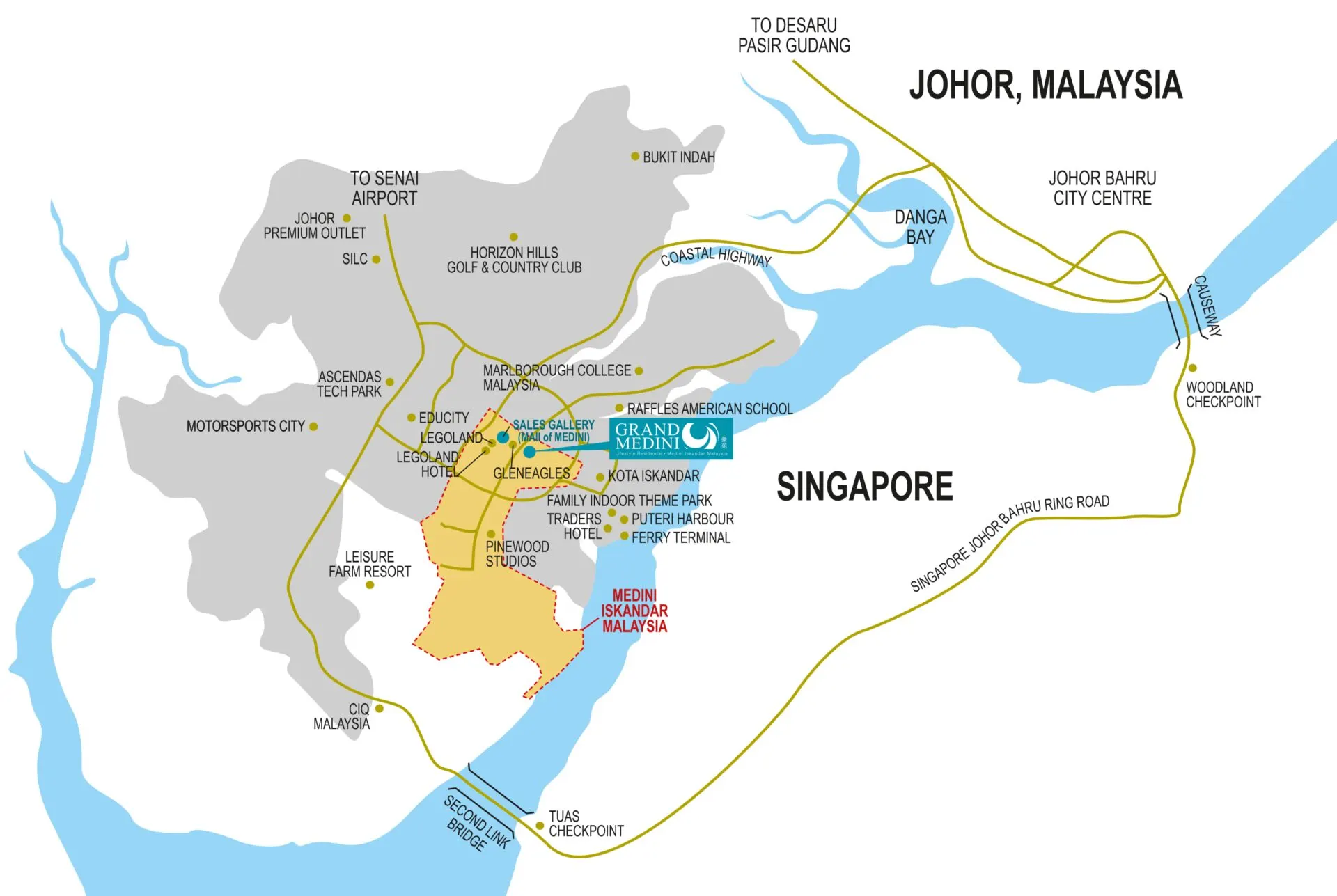 Grand Medini location map, Iskandar Puteri and Singapore
