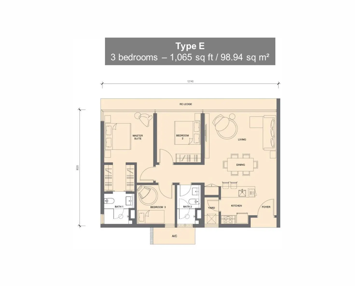 Grand Medini floor plan, Type E, 1,065 sq ft