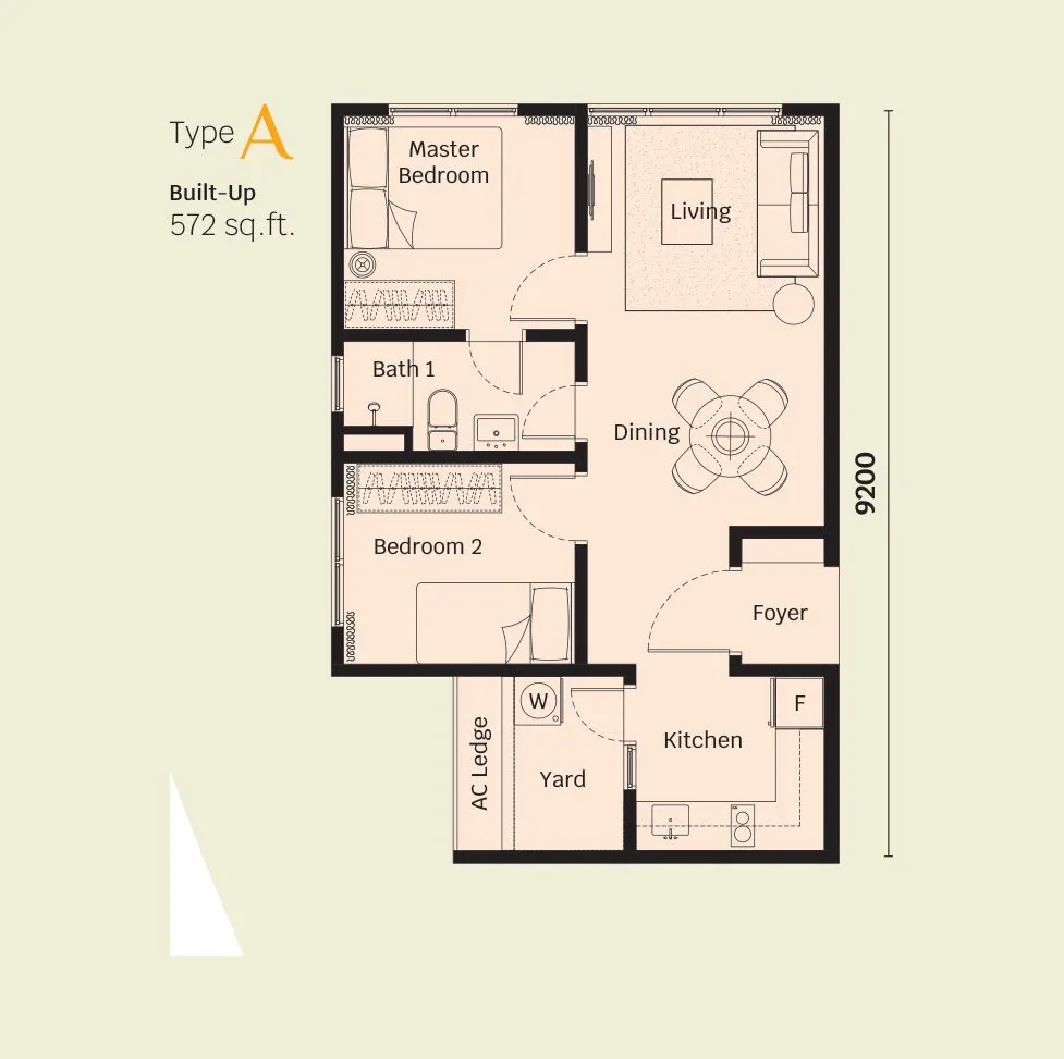 Helix 2 PJ South floor plan, Type A, 572 sq ft