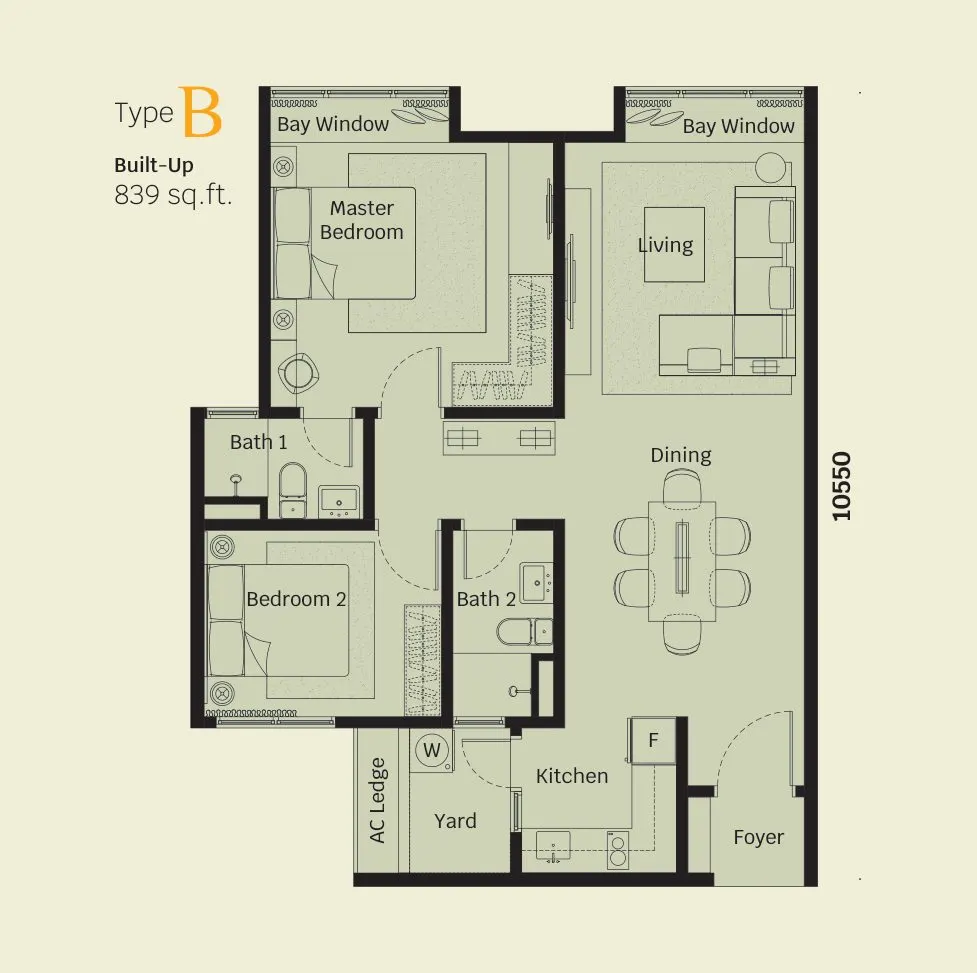 Helix 2 PJ South floor plan, Type B, 839 sq ft