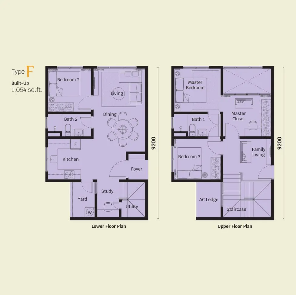 Helix 2 PJ South floor plan, Type F, 1,054 sq ft