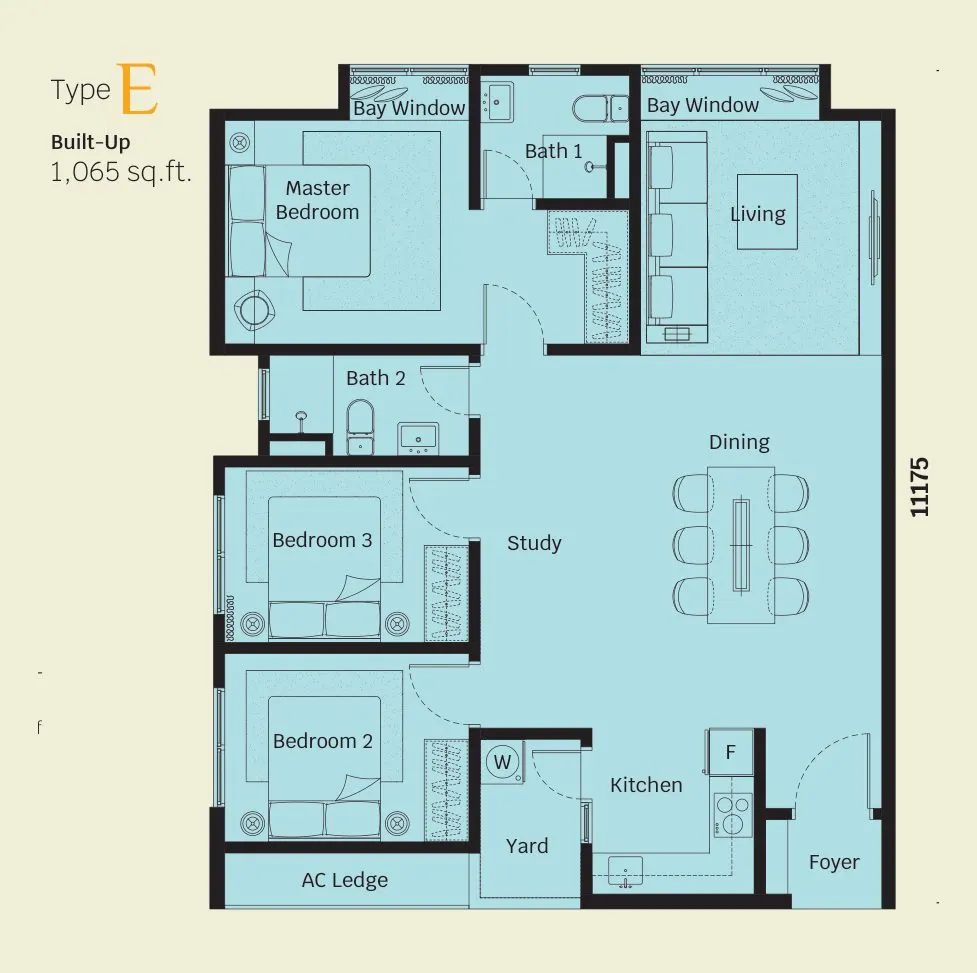Helix 2 PJ South floor plan, E, 1,065 sq ft