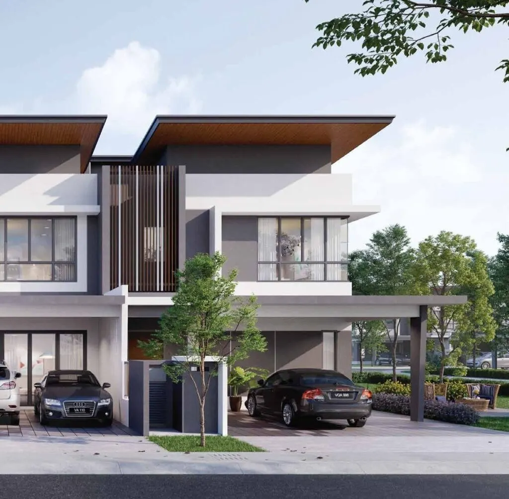 Jardin Residences 2 house front with car porch, artist's impression