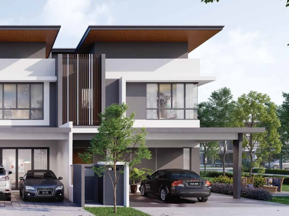 Jardin Residences 2 house front with car porch, artist's impression