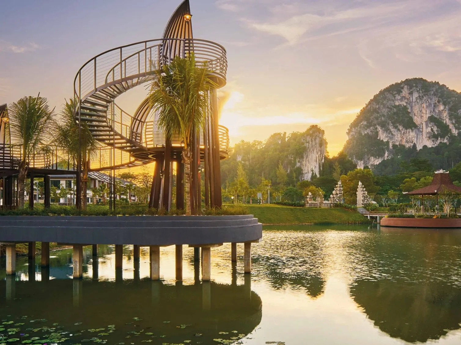 Jimbaran @ Gaia Gardens – Jimbaran lakeside viewing tower with Bukit Takun behind, artist's impression