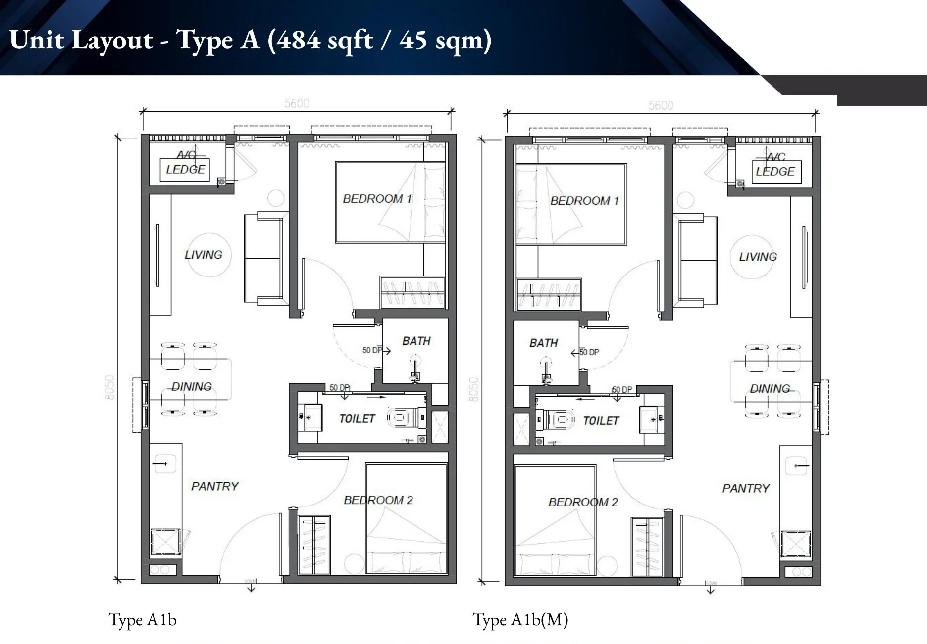 Keeperz Suites floor plan, Type A1b / A1b(M), 484 sq ft