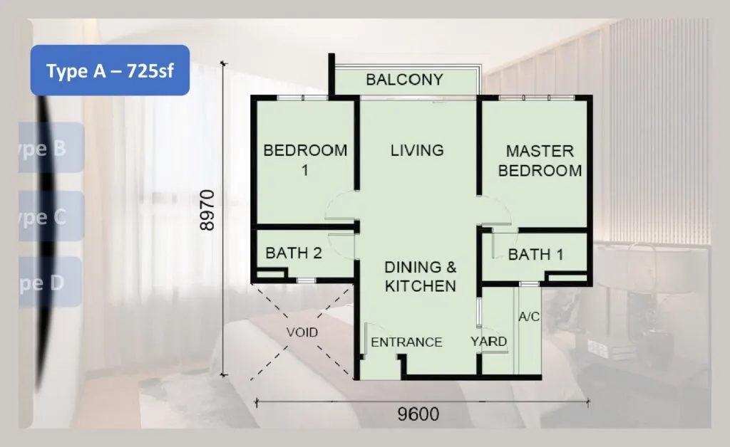 Laverra Seri Damansara Residences floor plan, A, 725 sq ft