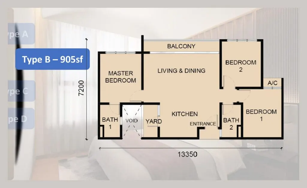 Laverra Seri Damansara Residences floor plan, B, 905 sq ft