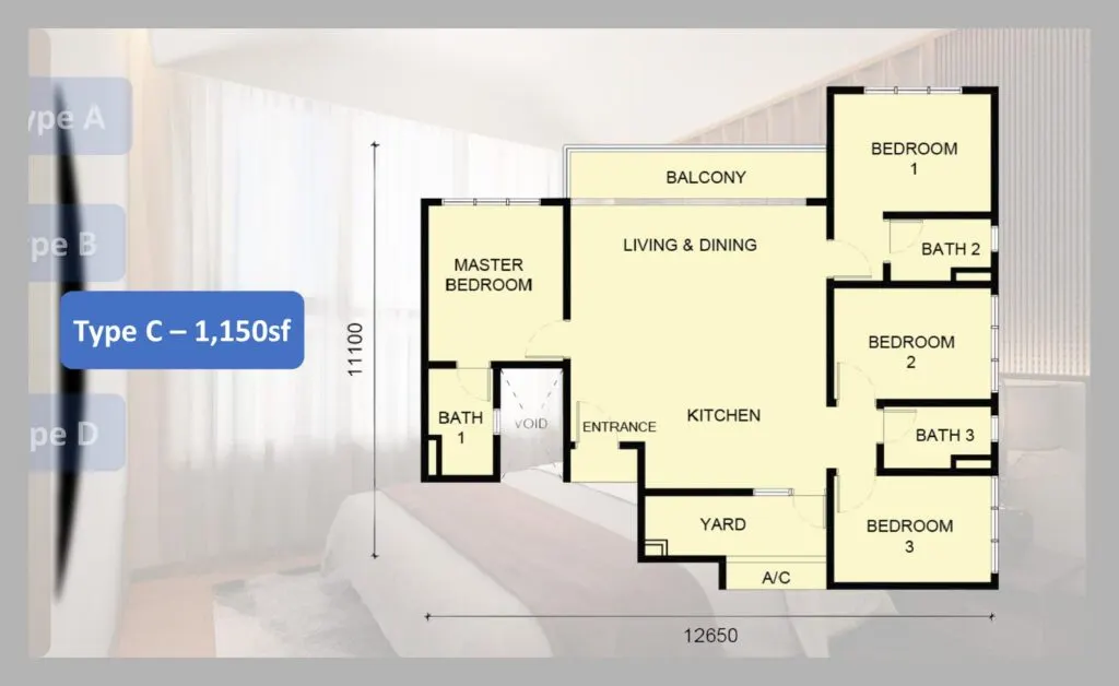 Laverra Seri Damansara Residences floor plan, C, 1,150 sq ft