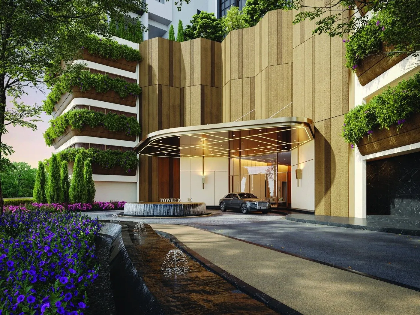 Lightwater Residences tower entrance and drop-off, artist's impression