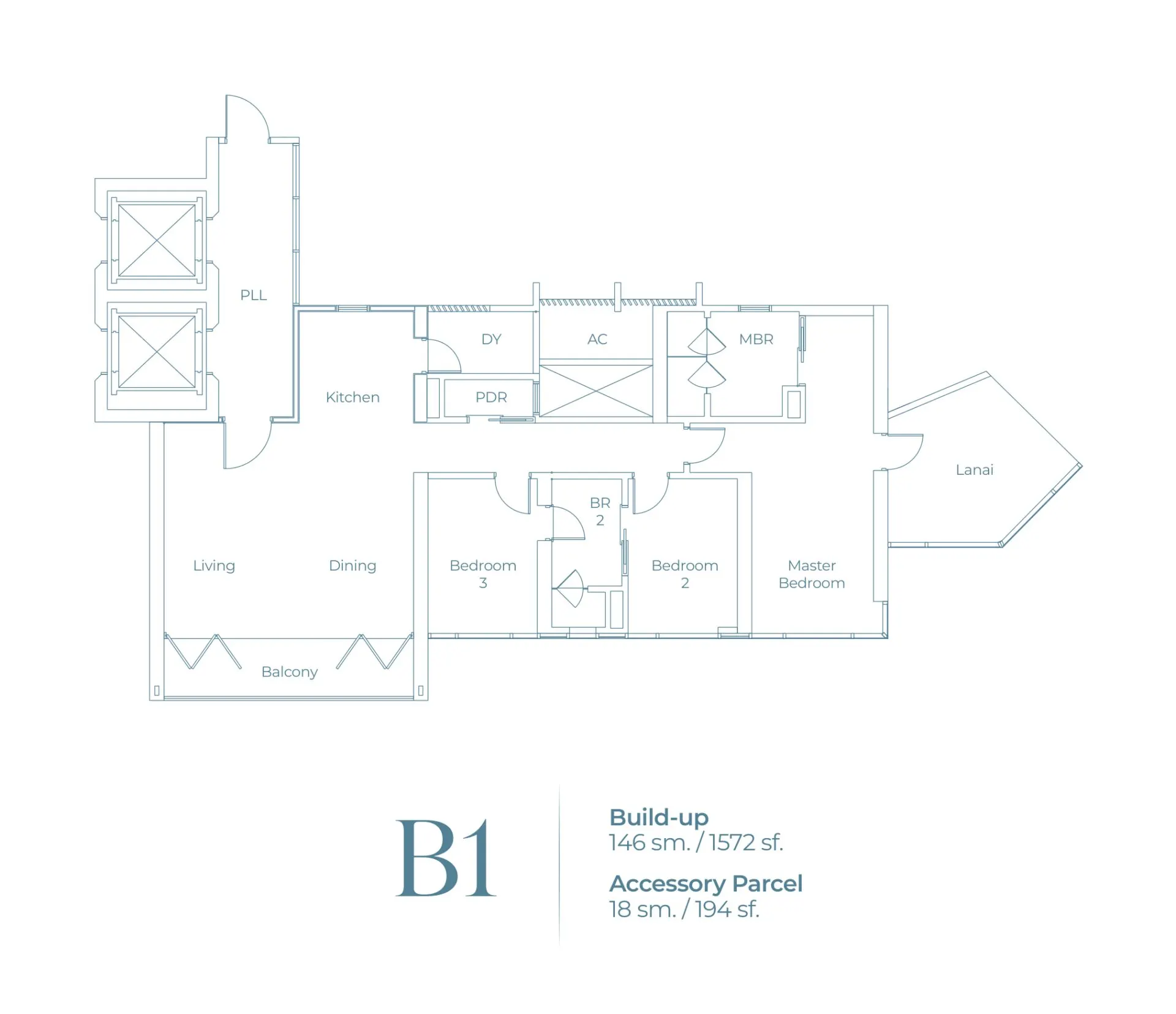 Lightwater Residences floor plan, Type B1, 1,572 sq ft