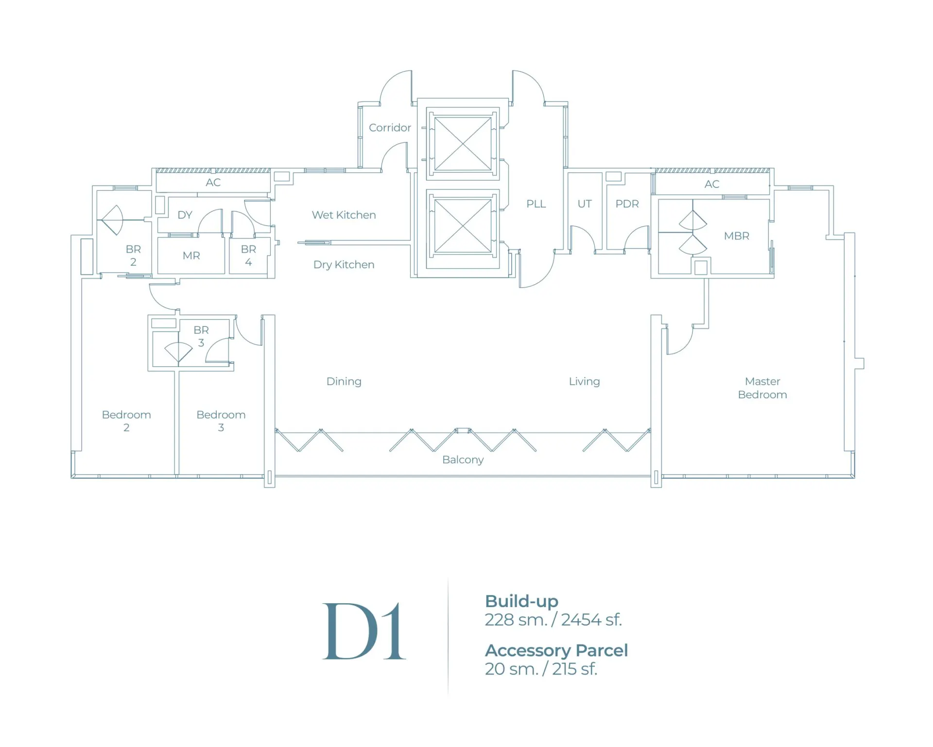 Lightwater Residences floor plan, Type D1 / D2, 2,454 sq ft