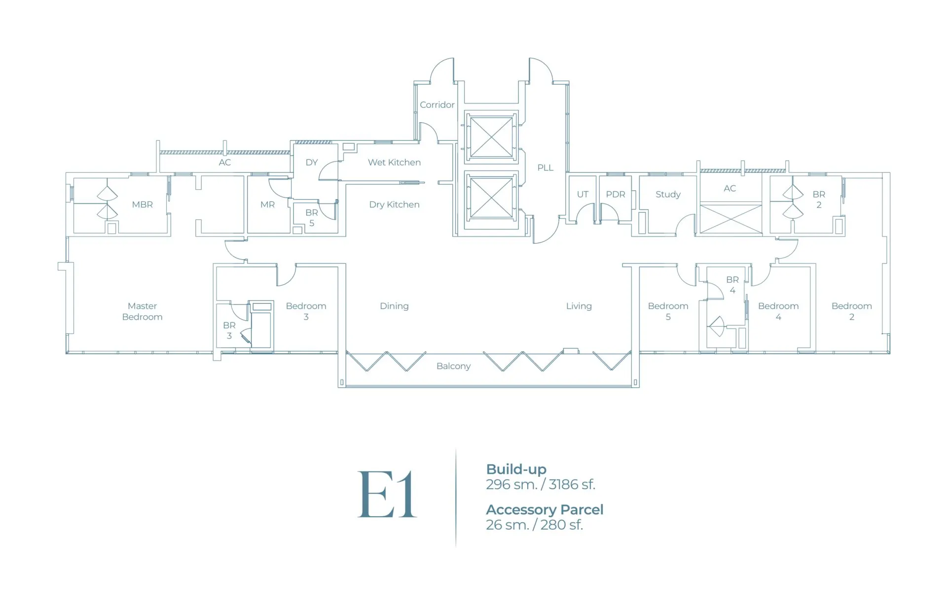 Lightwater Residences floor plan, Type E1 / E2, 3,186 sq ft