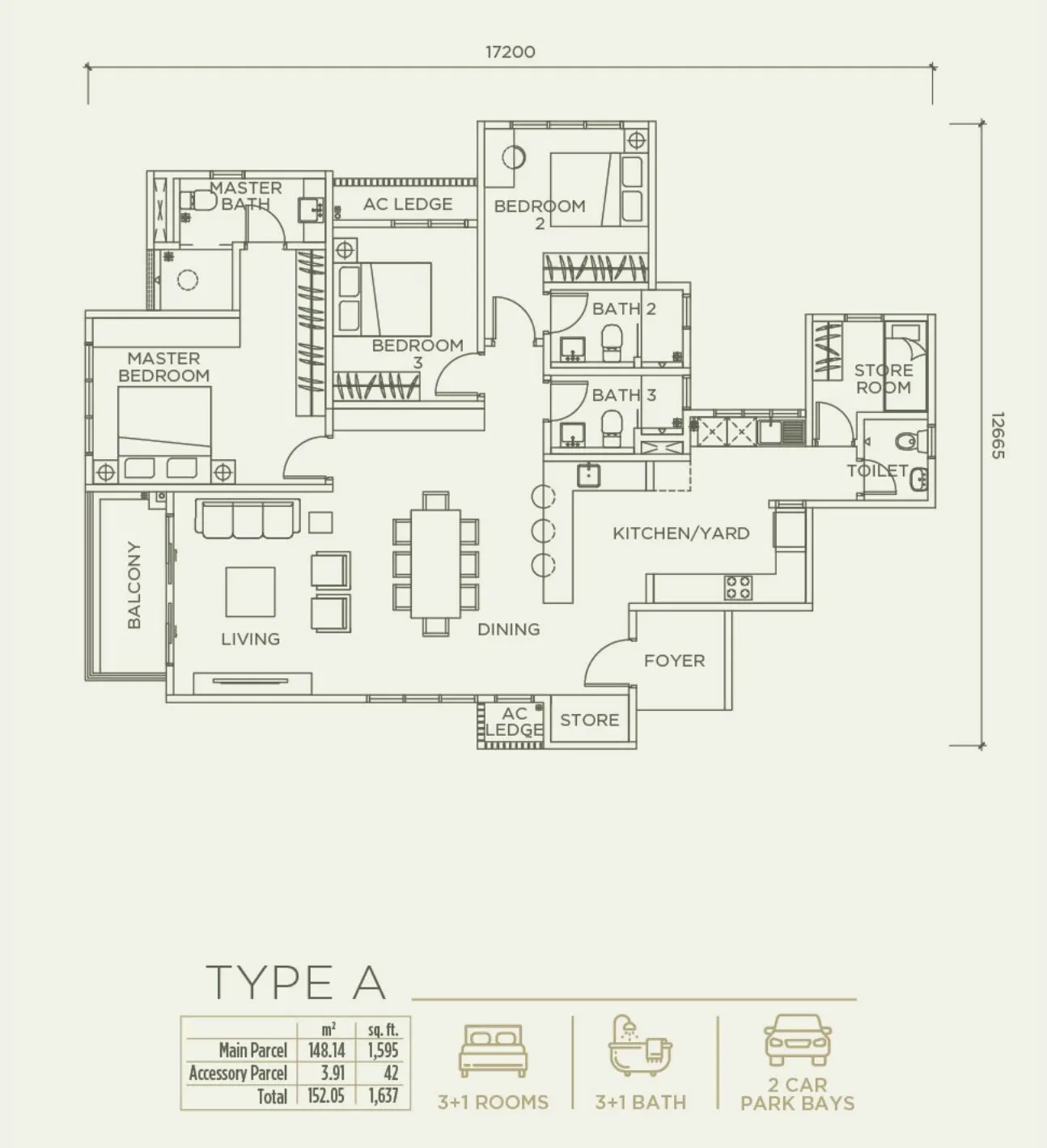 Linari Kwasa Damansara floor plan, Type A, 1,637 sq ft