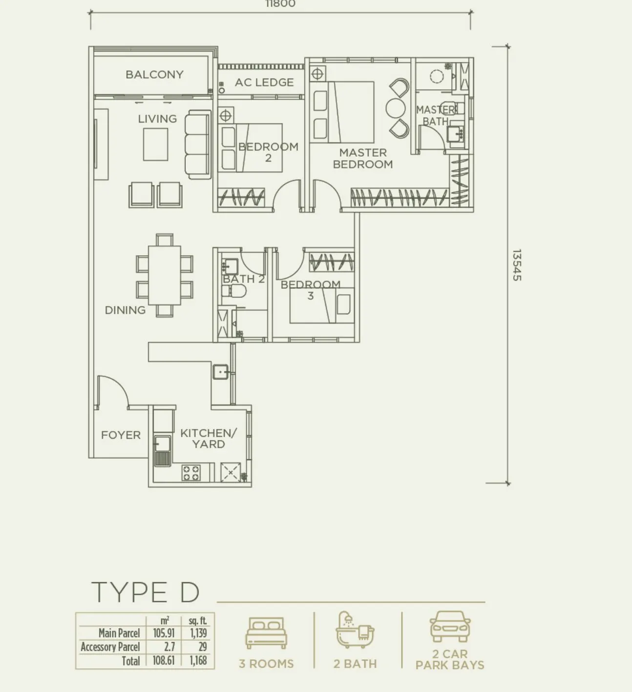 Linari Kwasa Damansara floor plan, Type D, 1,168 sq ft