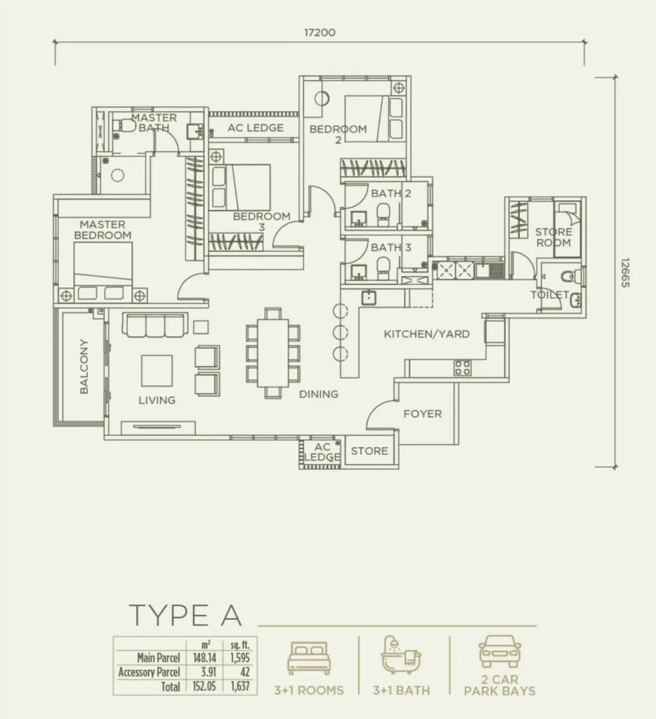 Linari Kwasa Damansara floor plan, A, 1,637 sq ft