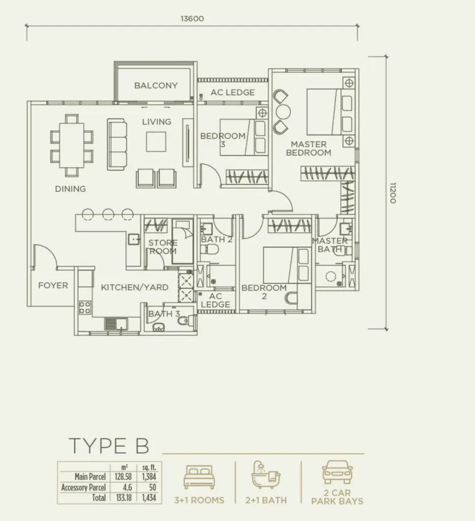 Linari Kwasa Damansara floor plan, B, 1,434 sq ft