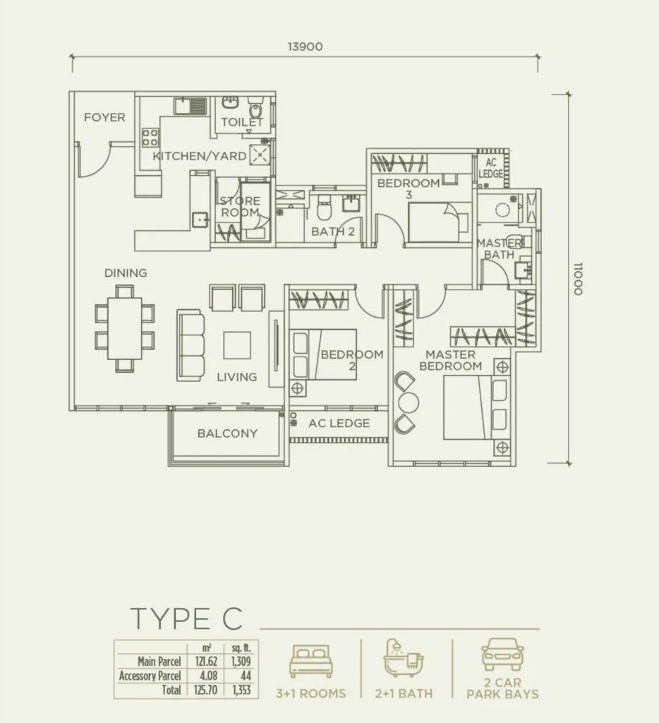 Linari Kwasa Damansara floor plan, C, 1,353 sq ft