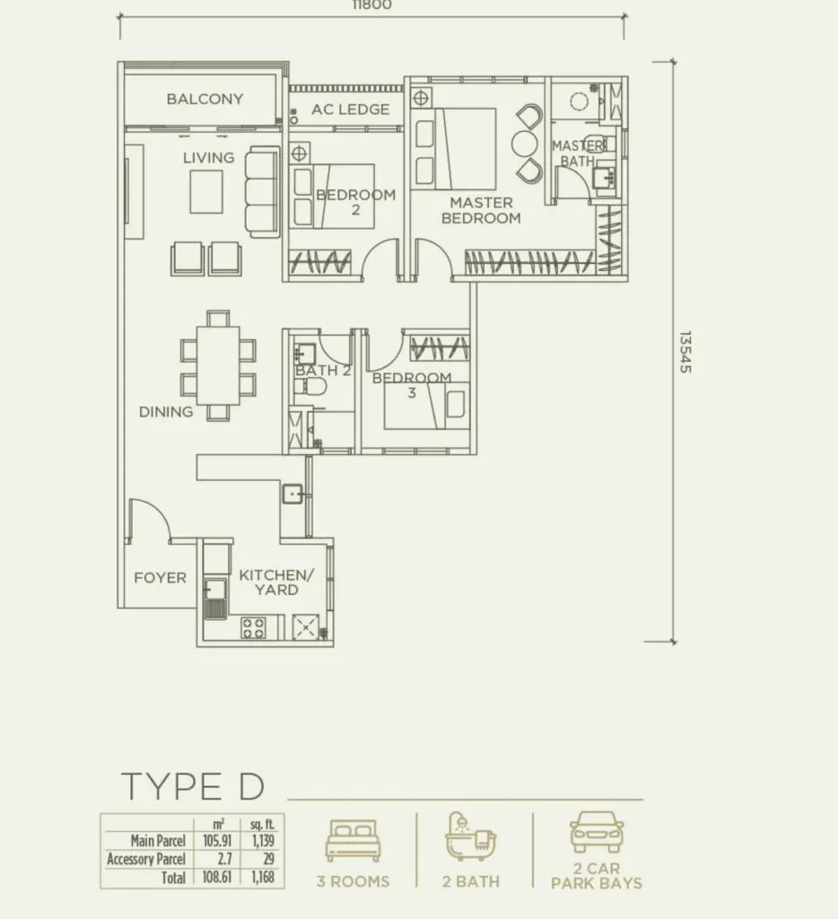 Linari Kwasa Damansara floor plan, D, 1,168 sq ft