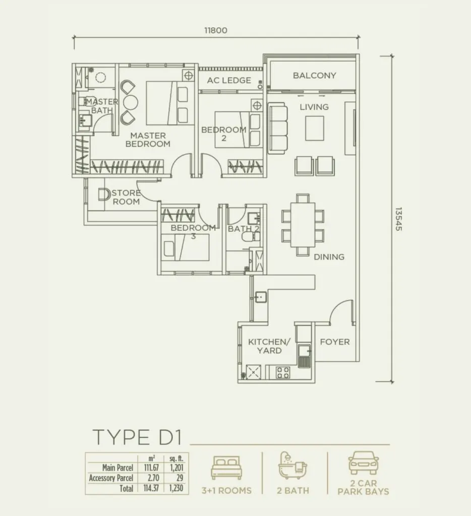 Linari Kwasa Damansara floor plan, D1, 1,230 sq ft