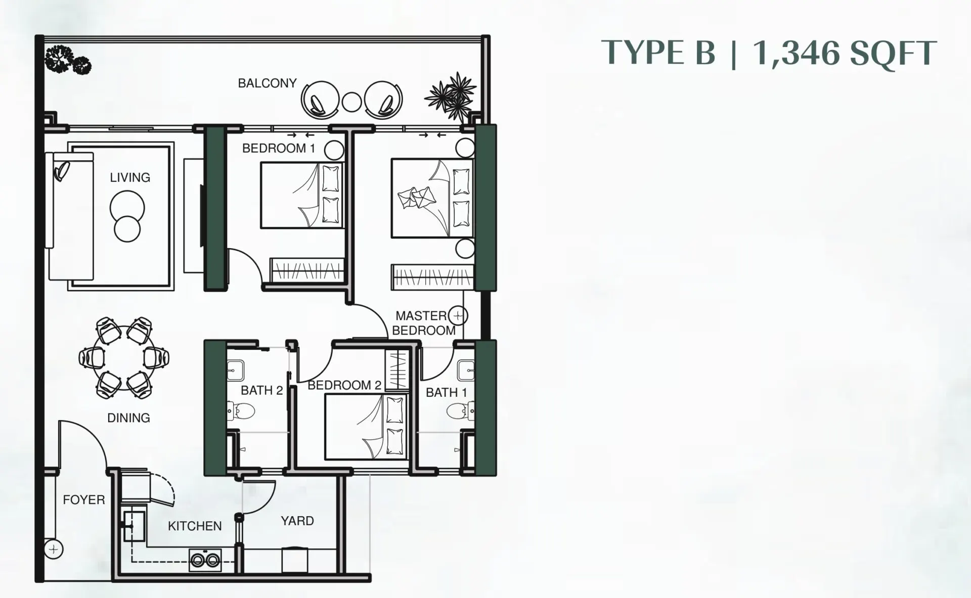 Lumina Residence floor plan, Type B, 1,346 sq ft
