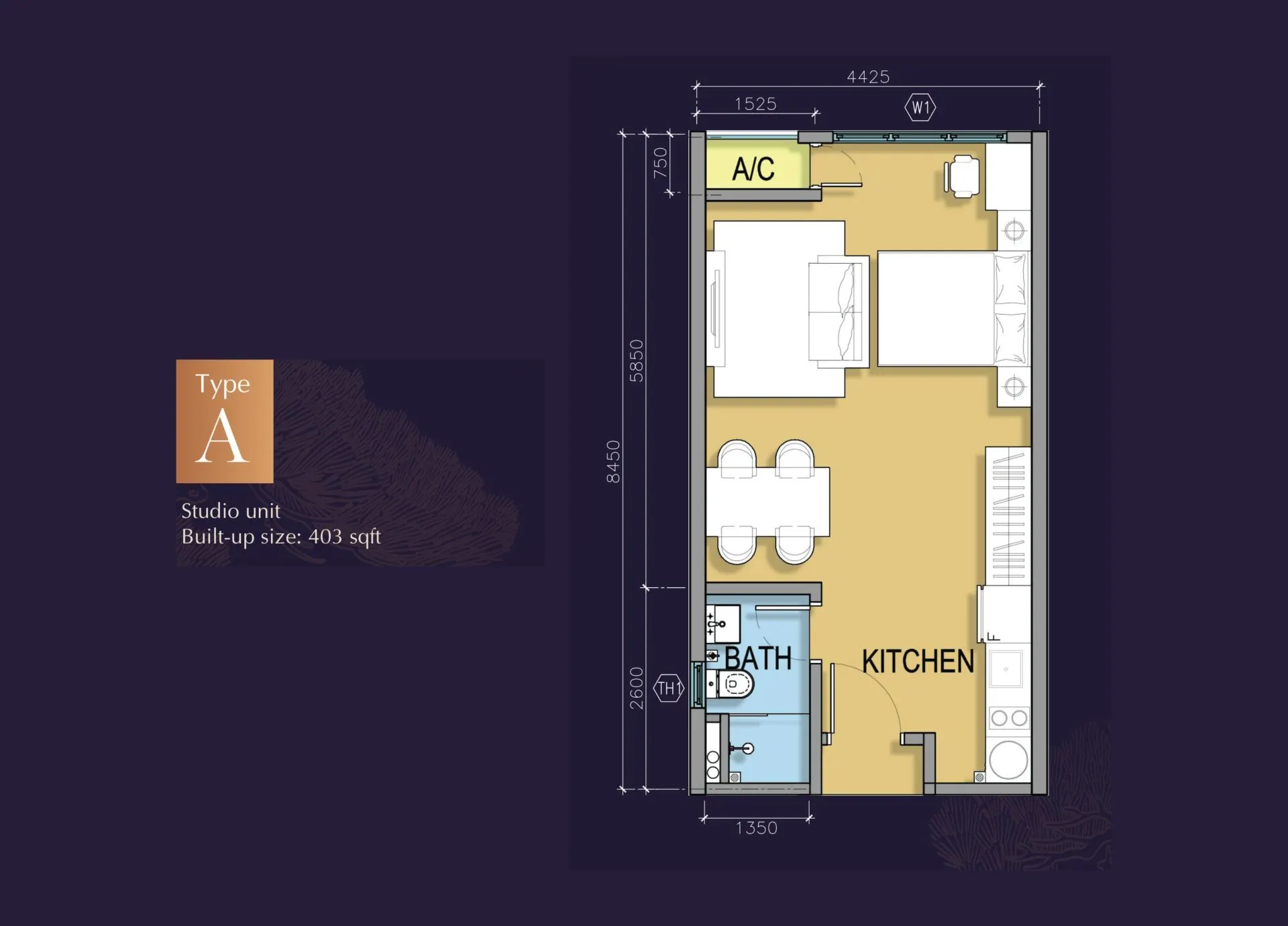 M Grand Minori floor plan, Type A, 403 sq ft