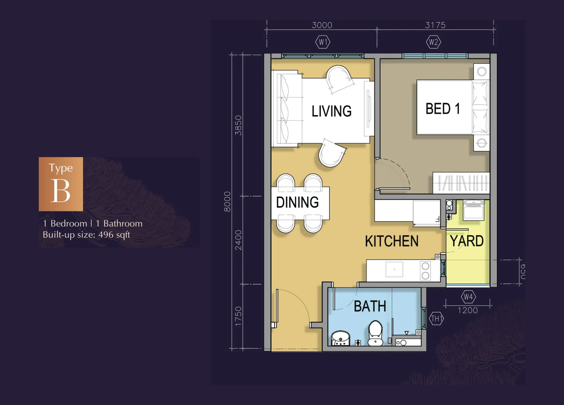 M Grand Minori floor plan, Type B, 496 sq ft