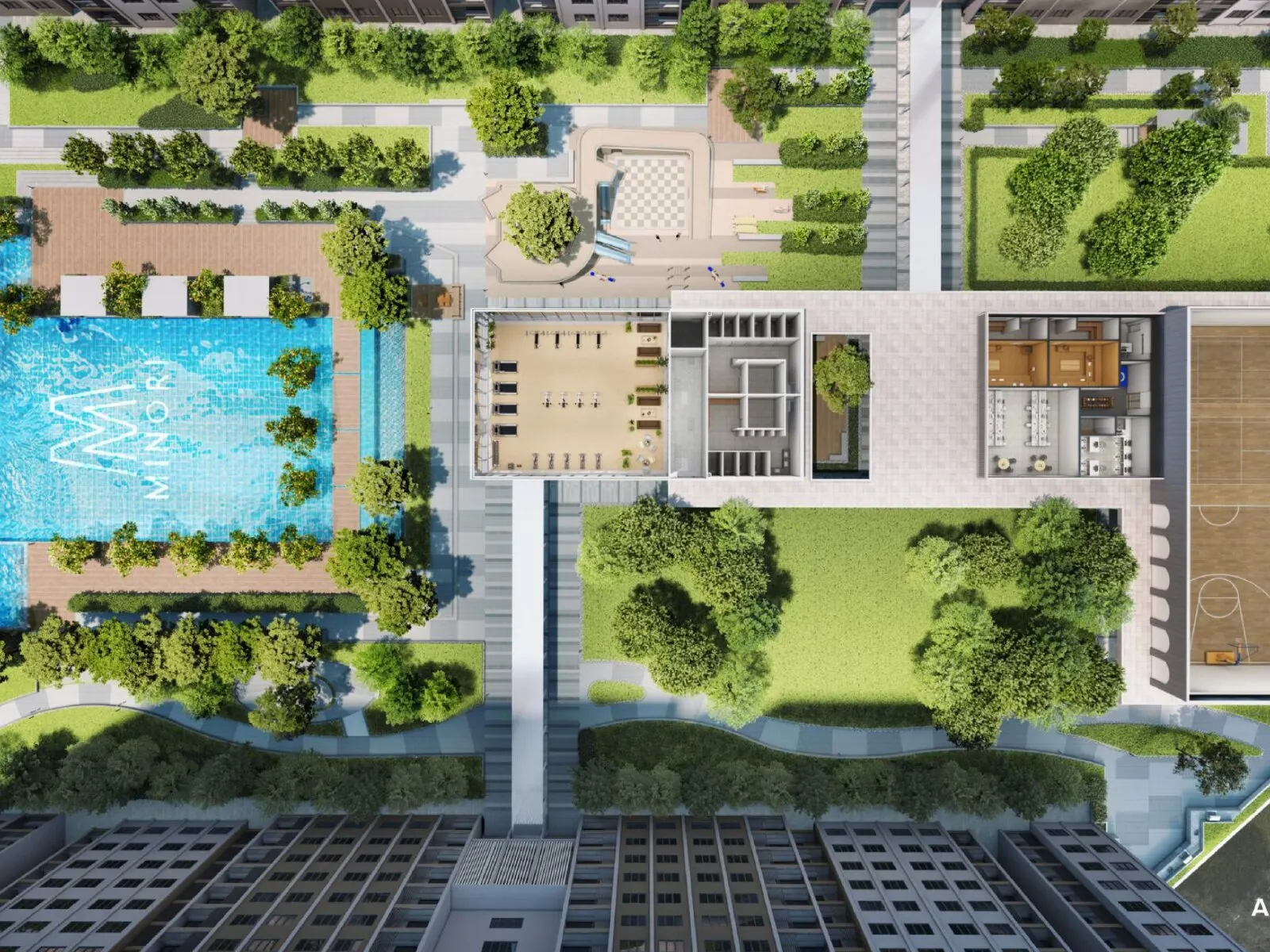 M Minori Level 7 facility deck from above, artist's impression