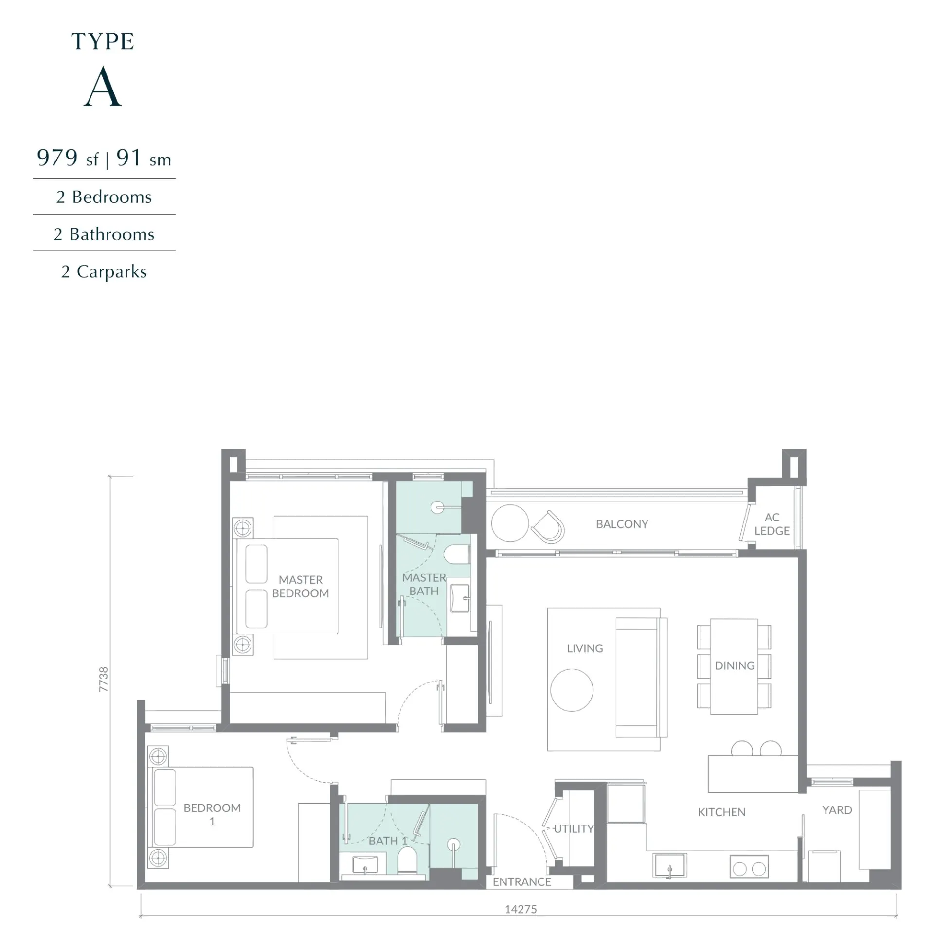 Maris floor plan, Type A, 979 sq ft