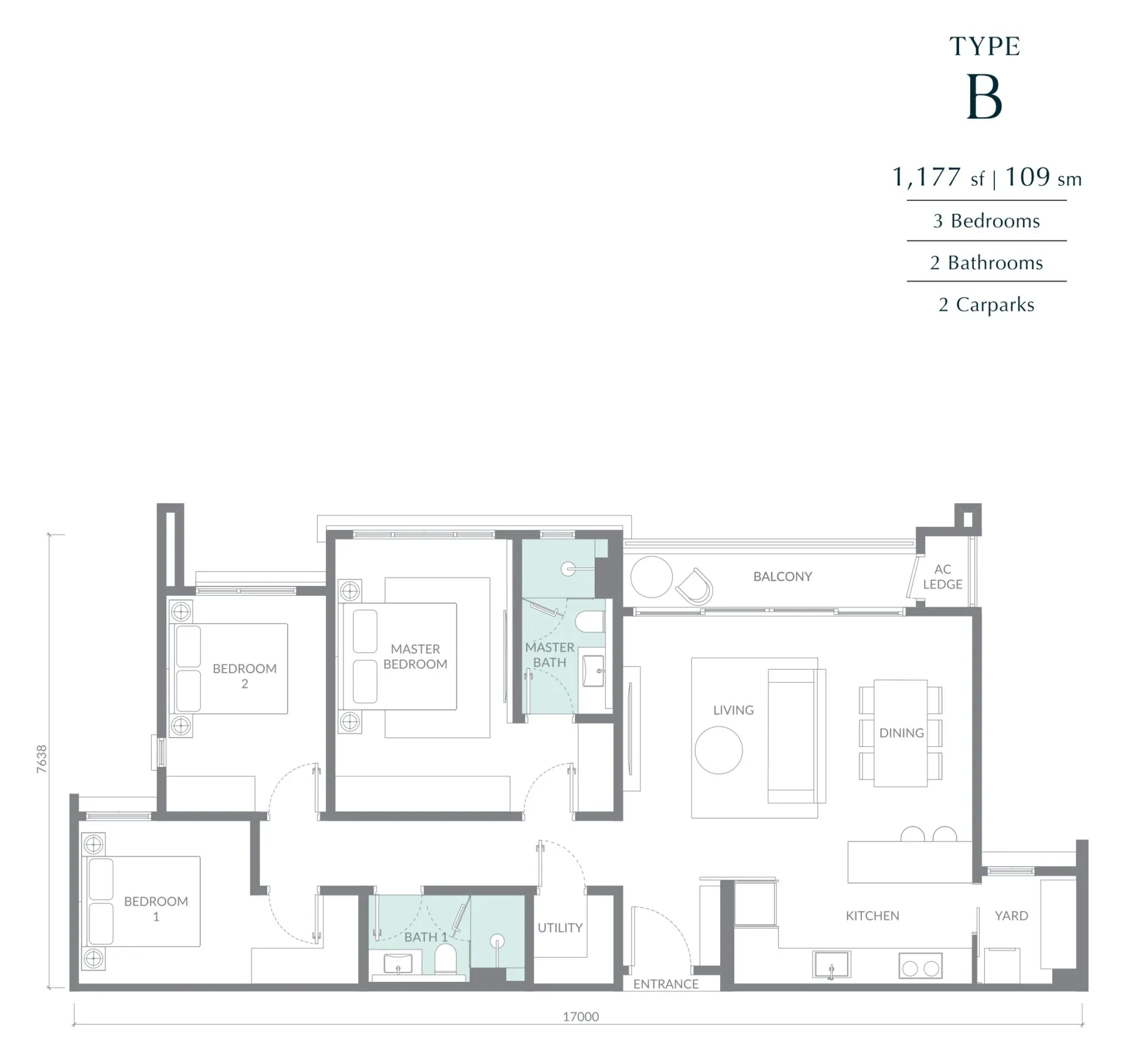 Maris floor plan, Type B, 1,177 sq ft