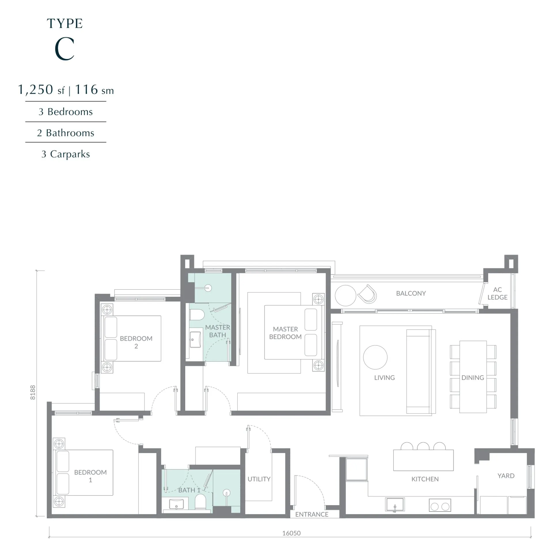 Maris floor plan, Type C, 1,250 sq ft