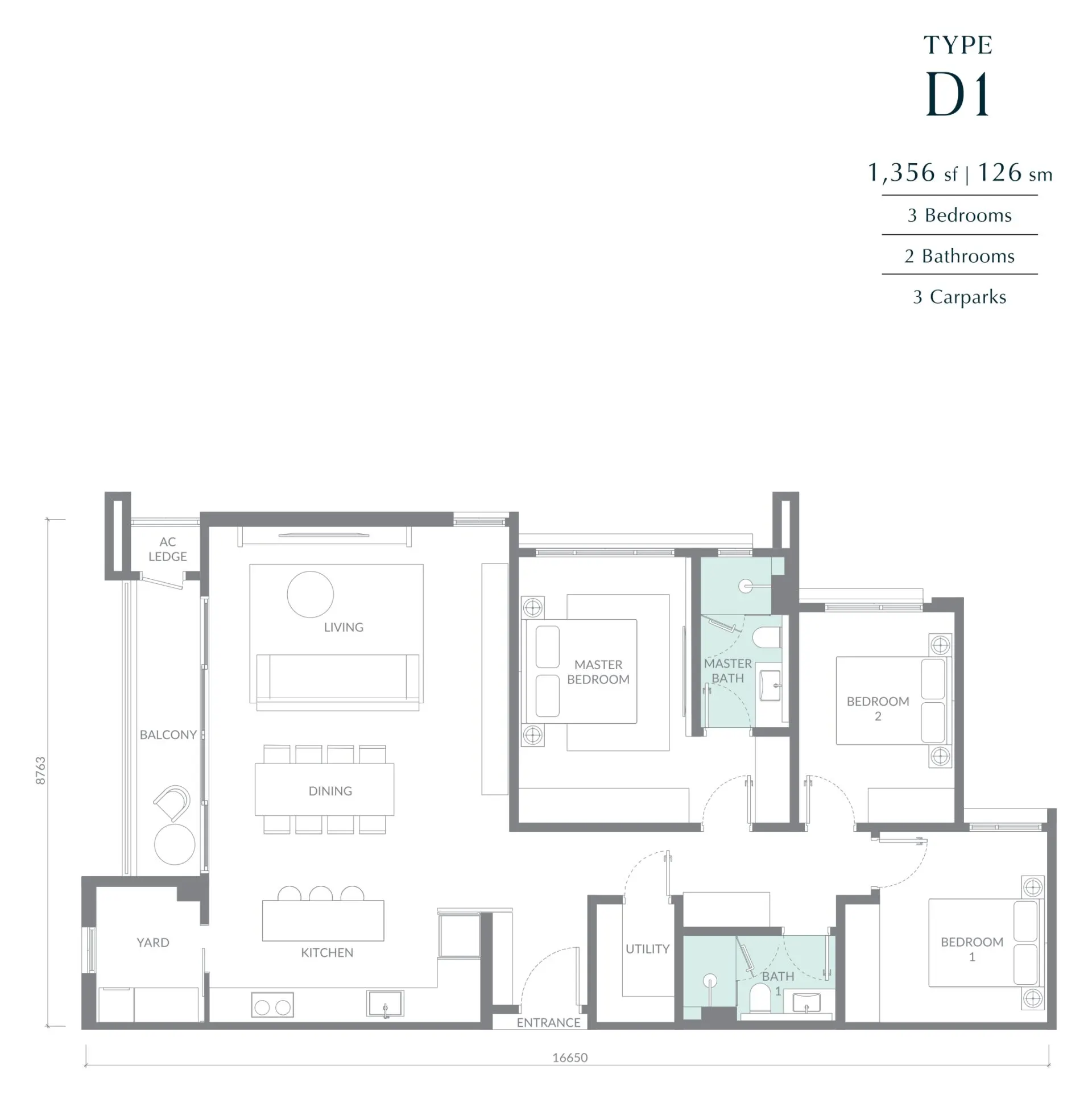 Maris floor plan, Type D1, 1,356 sq ft