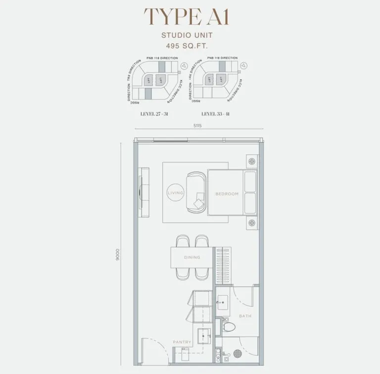 Orion Residence floor plan, A1, 495 sq ft