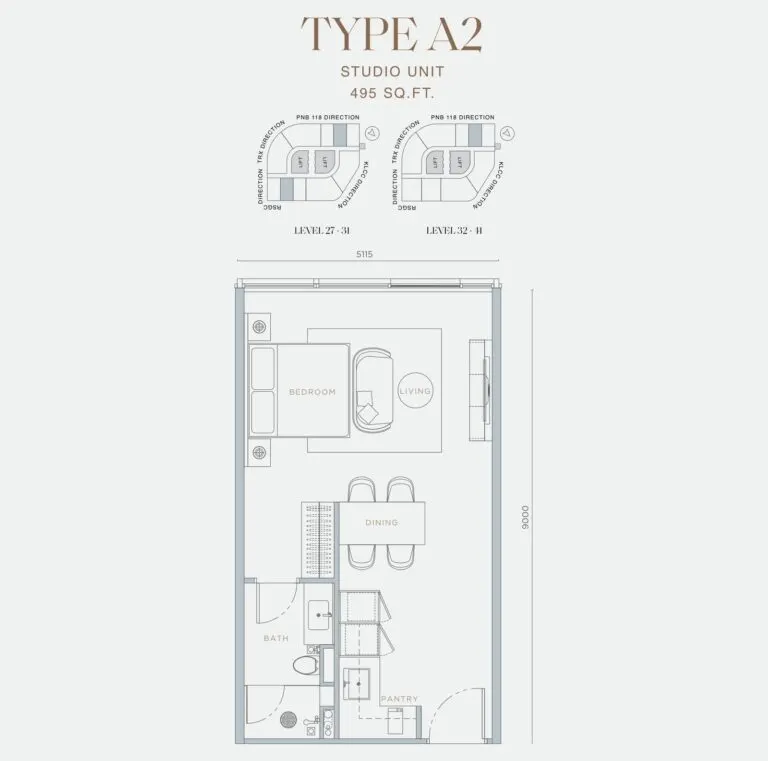 Orion Residence floor plan, A2, 495 sq ft