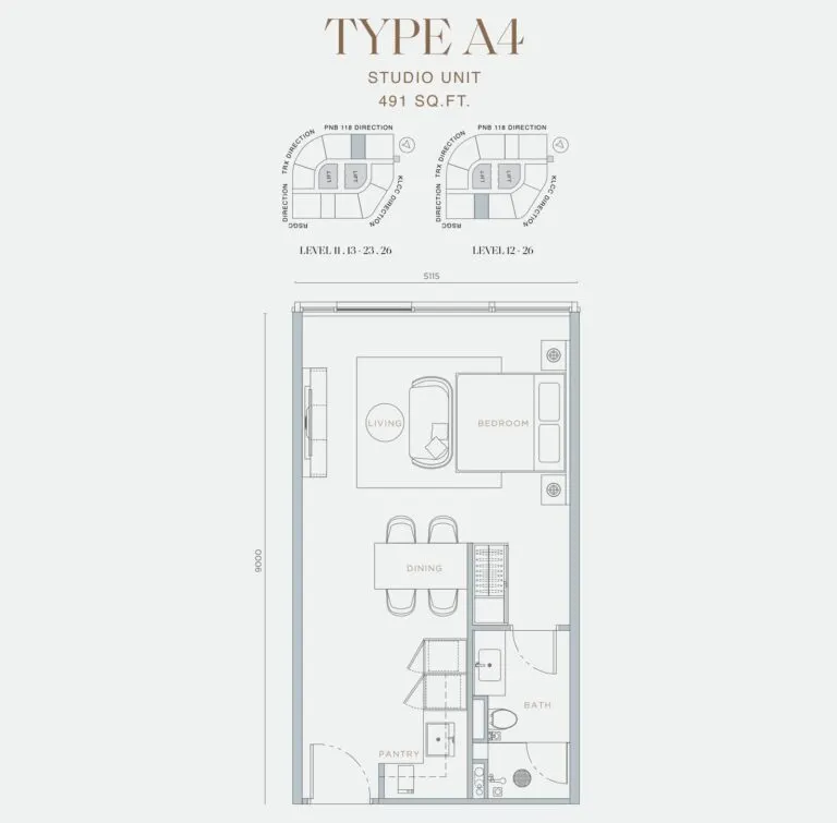 Orion Residence floor plan, A4, 491 sq ft