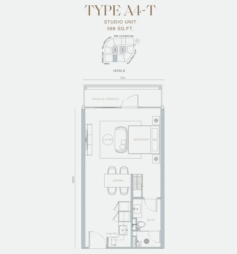 Orion Residence floor plan, A4-T, 588 sq ft