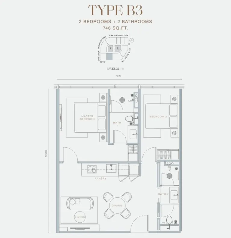 Orion Residence floor plan, B3, 746 sq ft