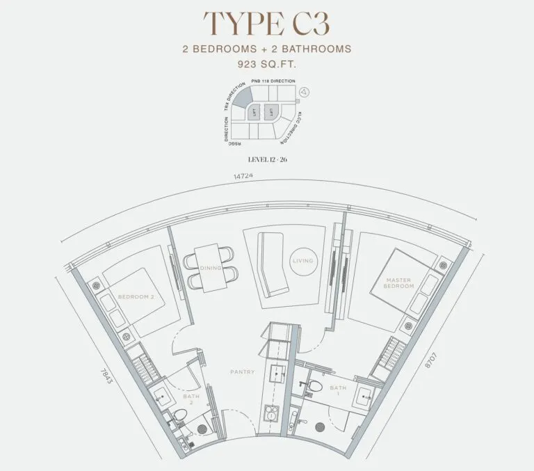 Orion Residence floor plan, C3, 923 sq ft