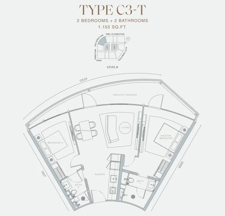 Orion Residence floor plan, C3-T, 1,155 sq ft