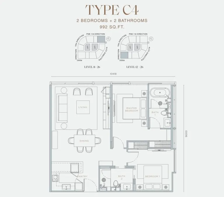 Orion Residence floor plan, C4, 992 sq ft