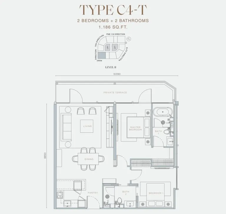 Orion Residence floor plan, C4-T, 1,186 sq ft