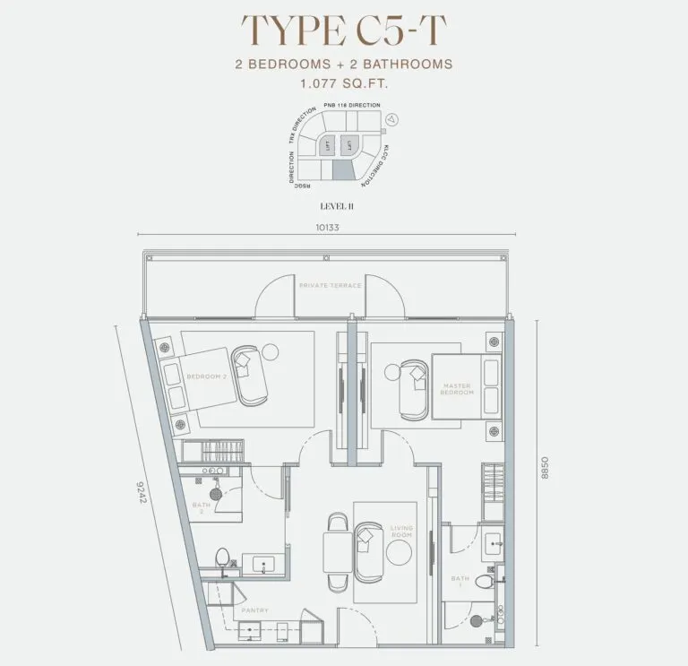 Orion Residence floor plan, C5-T, 1,077 sq ft