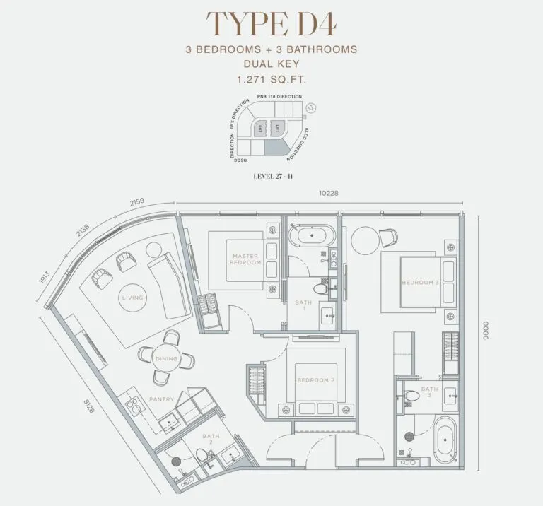 Orion Residence floor plan, D4, 1,271 sq ft