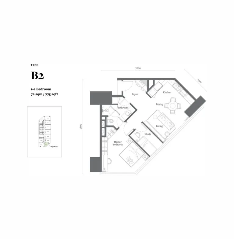 Jewel by Oxley KL City Centre floor plan, B2, 775 sq ft