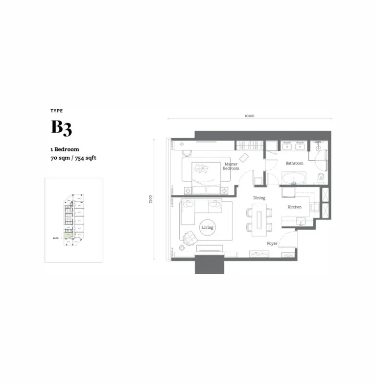 Jewel by Oxley KL City Centre floor plan, B3, 754 sq ft