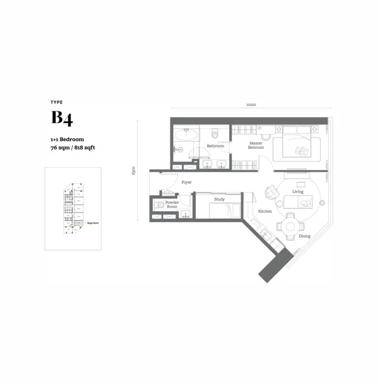 Jewel by Oxley KL City Centre floor plan, B4, 818 sq ft