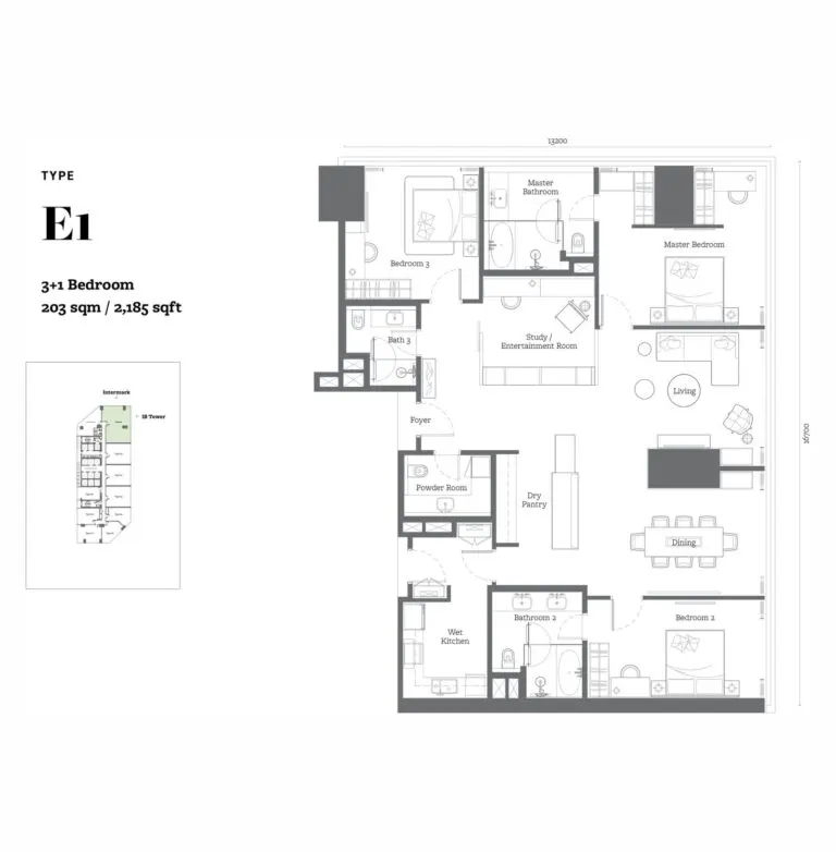 Jewel by Oxley KL City Centre floor plan, E1, 2,185 sq ft