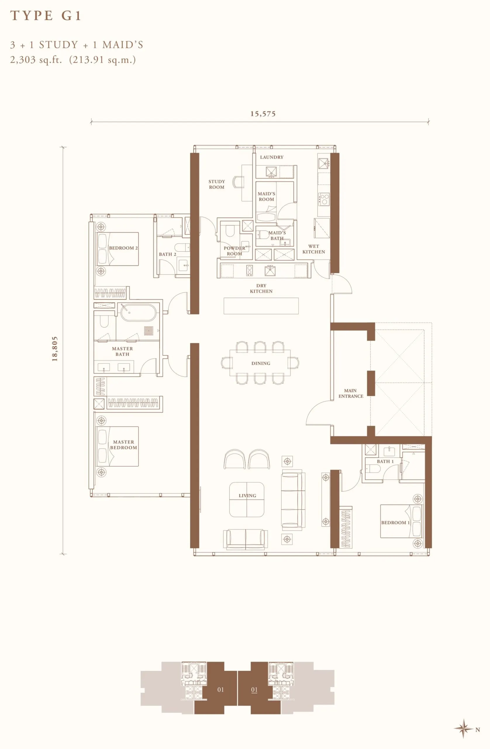 Pavilion Damansara Heights - Crown Residences (R3) floor plan, Type G1, 2,303 sq ft