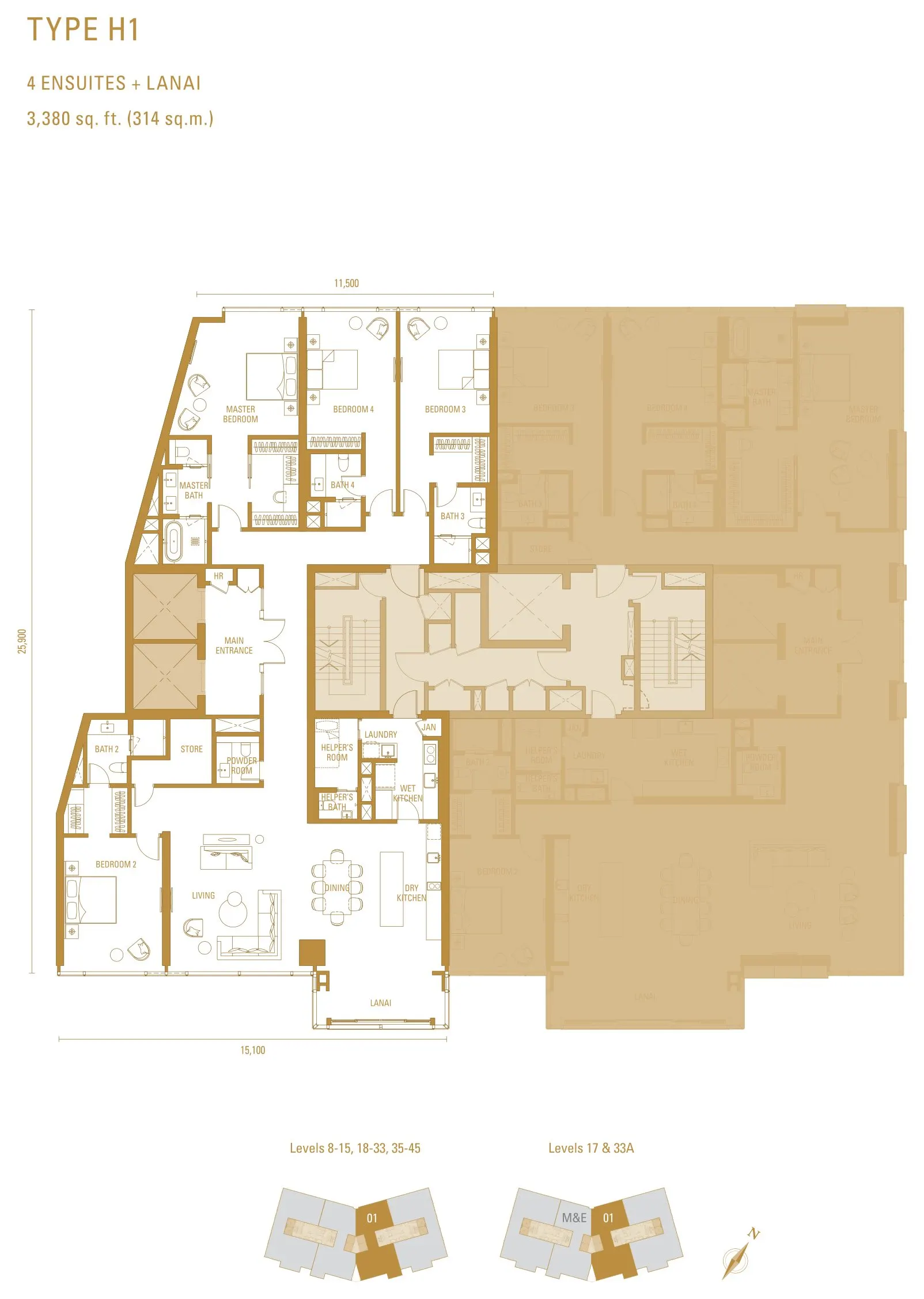 Pavilion Damansara Heights - Imperial Residence (RA) floor plan, Type H1, 3,380 sq ft